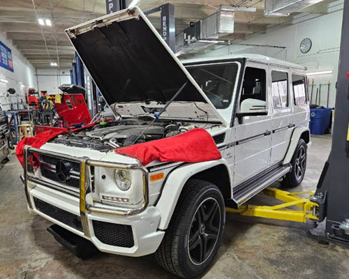 White Mercedes-Benz G-Class Engine Repair